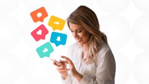 Woman looking at phone and receiving multiple social media notifications | Leveraging social media for real estate success