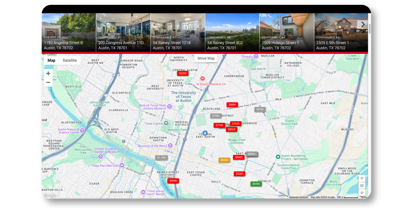 Screenshot of MoxiPresent Neighborhood Comparables