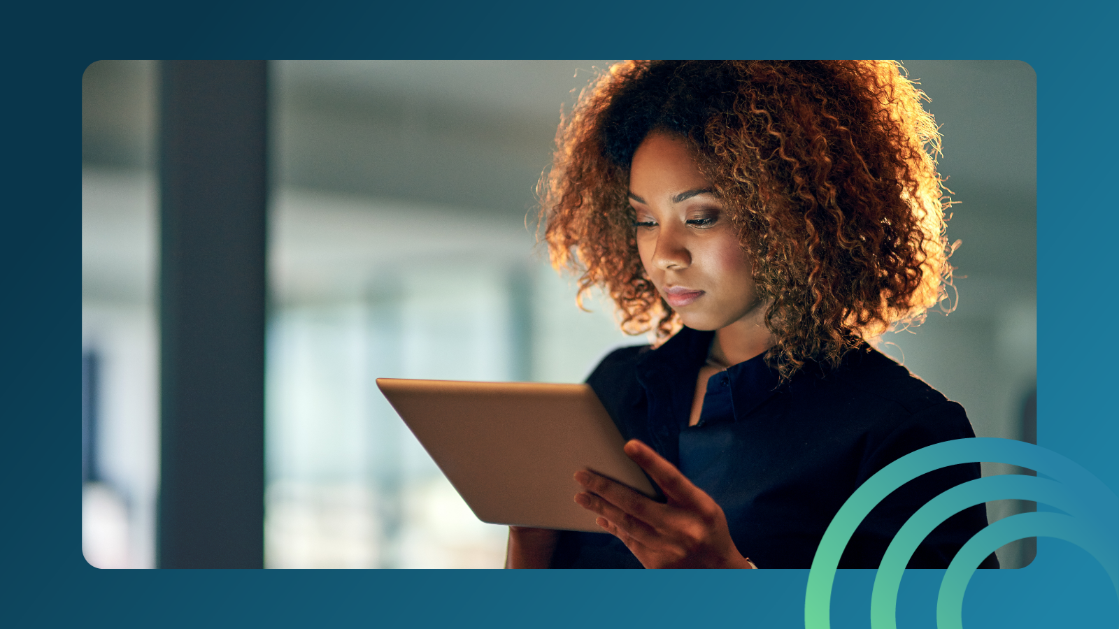 real estate agent looking at marketing materials on a tablet